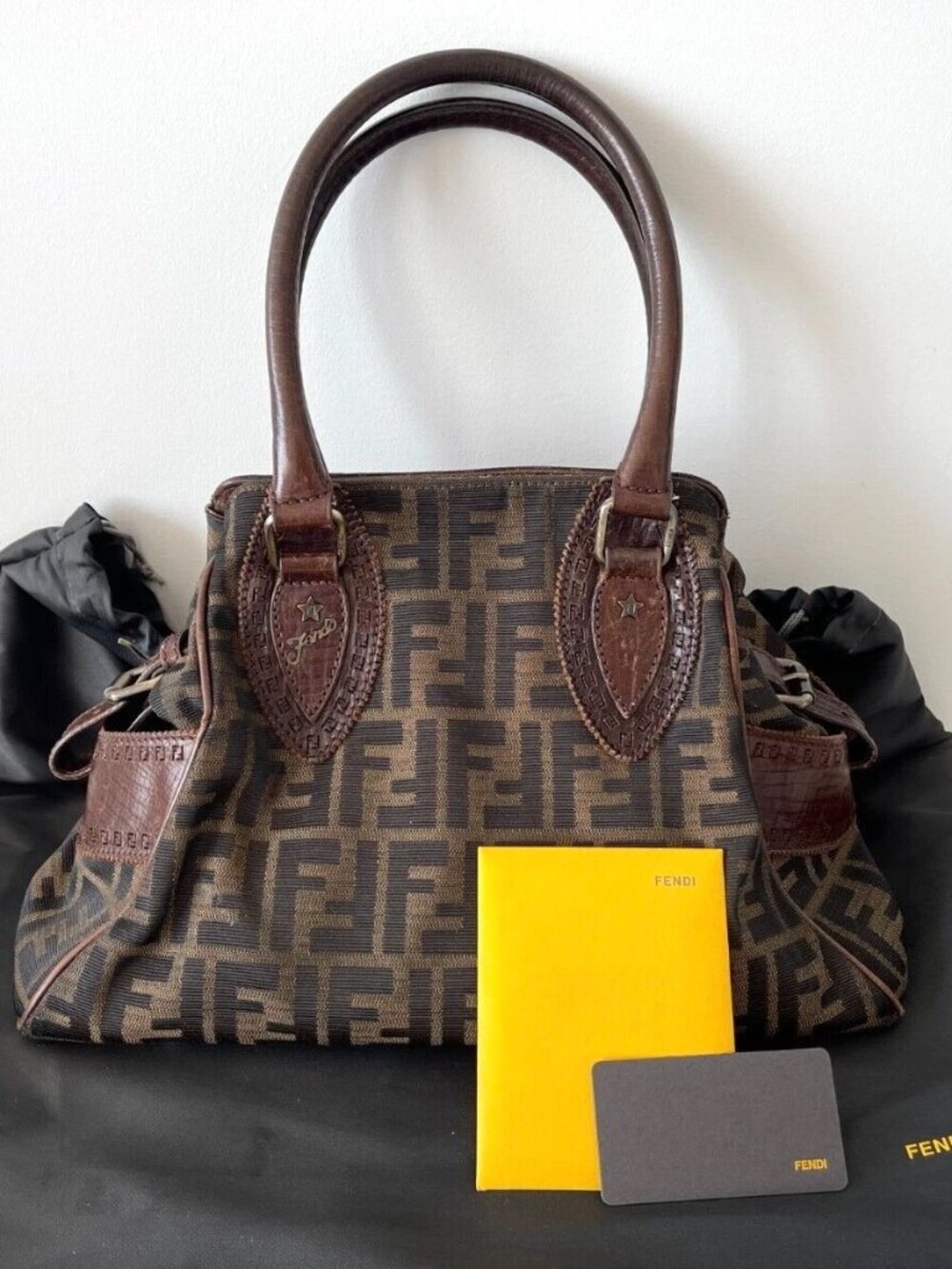 FENDI Zucca Du Jour Leather Trim Handle Canvas Tote w/Card & Dust Bag & Box - Picture 2 of 16